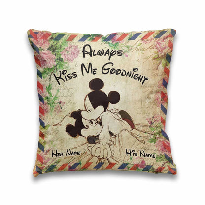 Always Kiss Me Goodnight - Personalized Mouse Throw Pillow