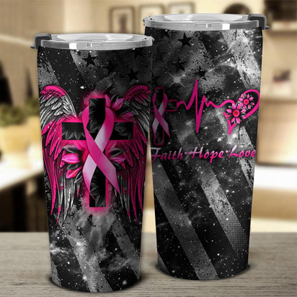 Faith Cross Wings - Breast Cancer Awareness Tumbler 0822