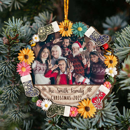 Family Snowflakes Flowers - Personalized Christmas Family Layered Wood Ornament