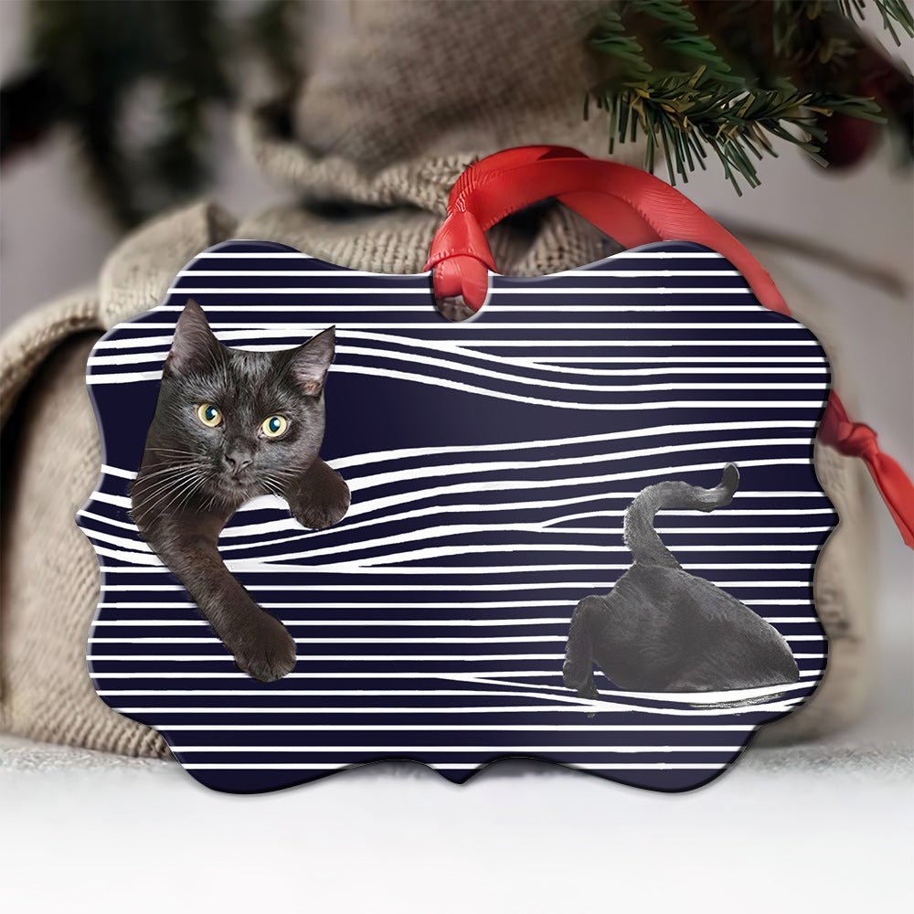 Black Cat Hiding - Cat Ornament (Printed On Both Sides) 1022