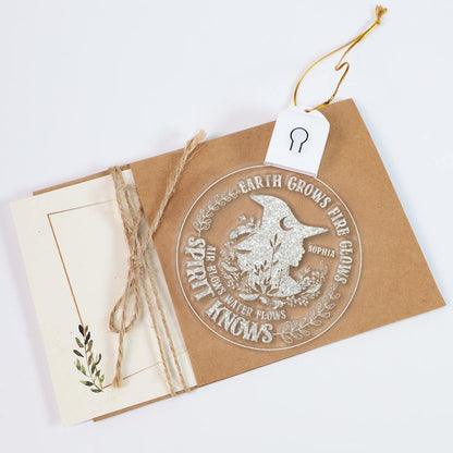 Earth Grows Fire Glows - Personalized Christmas Witch Round Led Acrylic Ornament