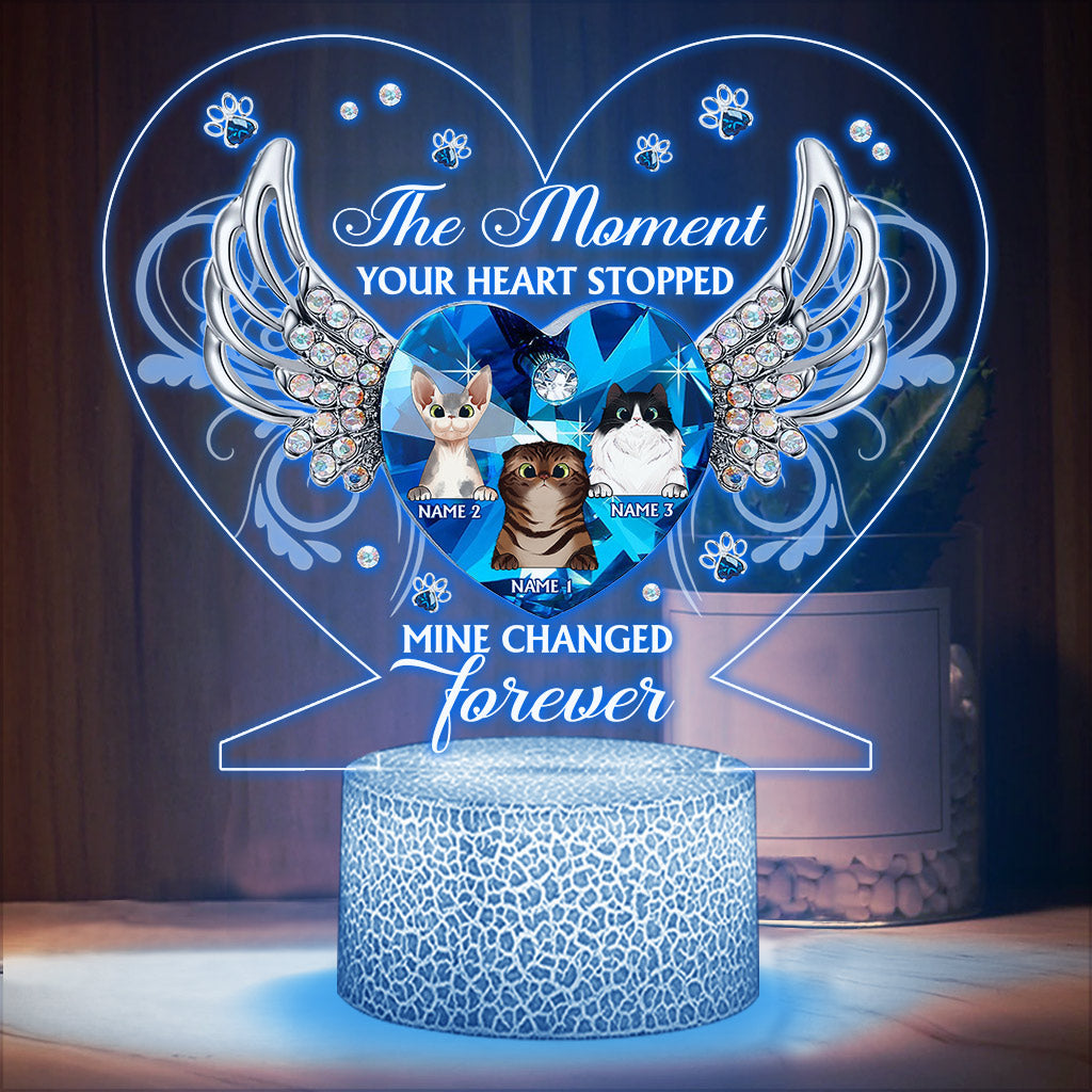 The Moment Your Heart Stopped - Personalized Cat Shaped Plaque Light Base