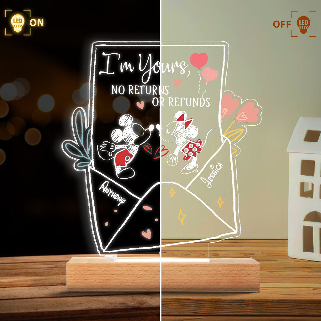 I’m Yours No Returns Or Refunds - Personalized Couple Mouse Shaped Plaque Light Base