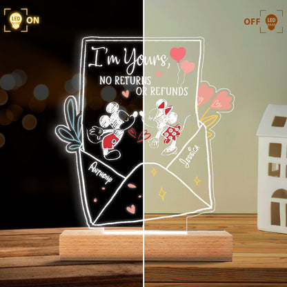 I’m Yours No Returns Or Refunds - Personalized Couple Mouse Shaped Plaque Light Base