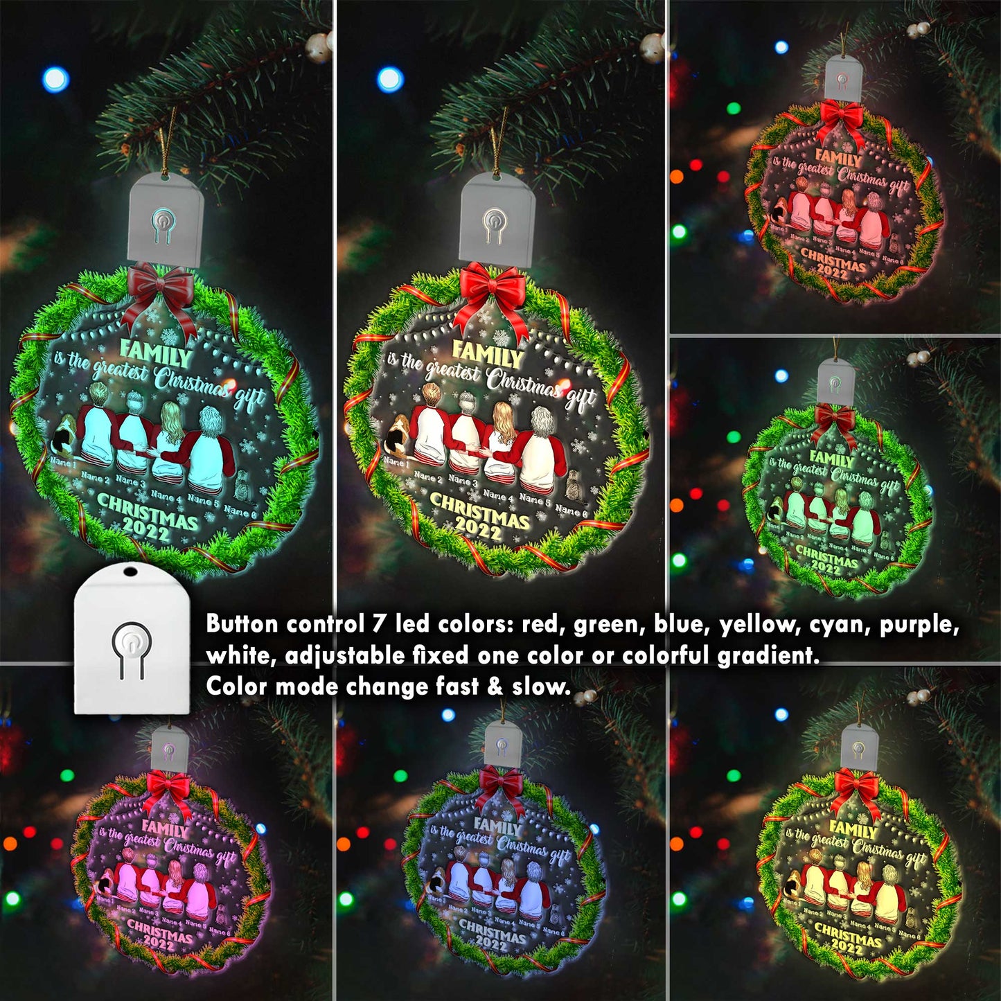 Family Is The Greatest Christmas Gift - Personalized Christmas Family Round Led Acrylic Ornament