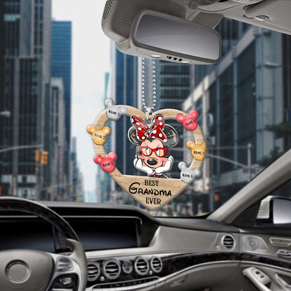 Best Grandma Ever - Personalized Mouse Car ornament (Printed On Both Sides)