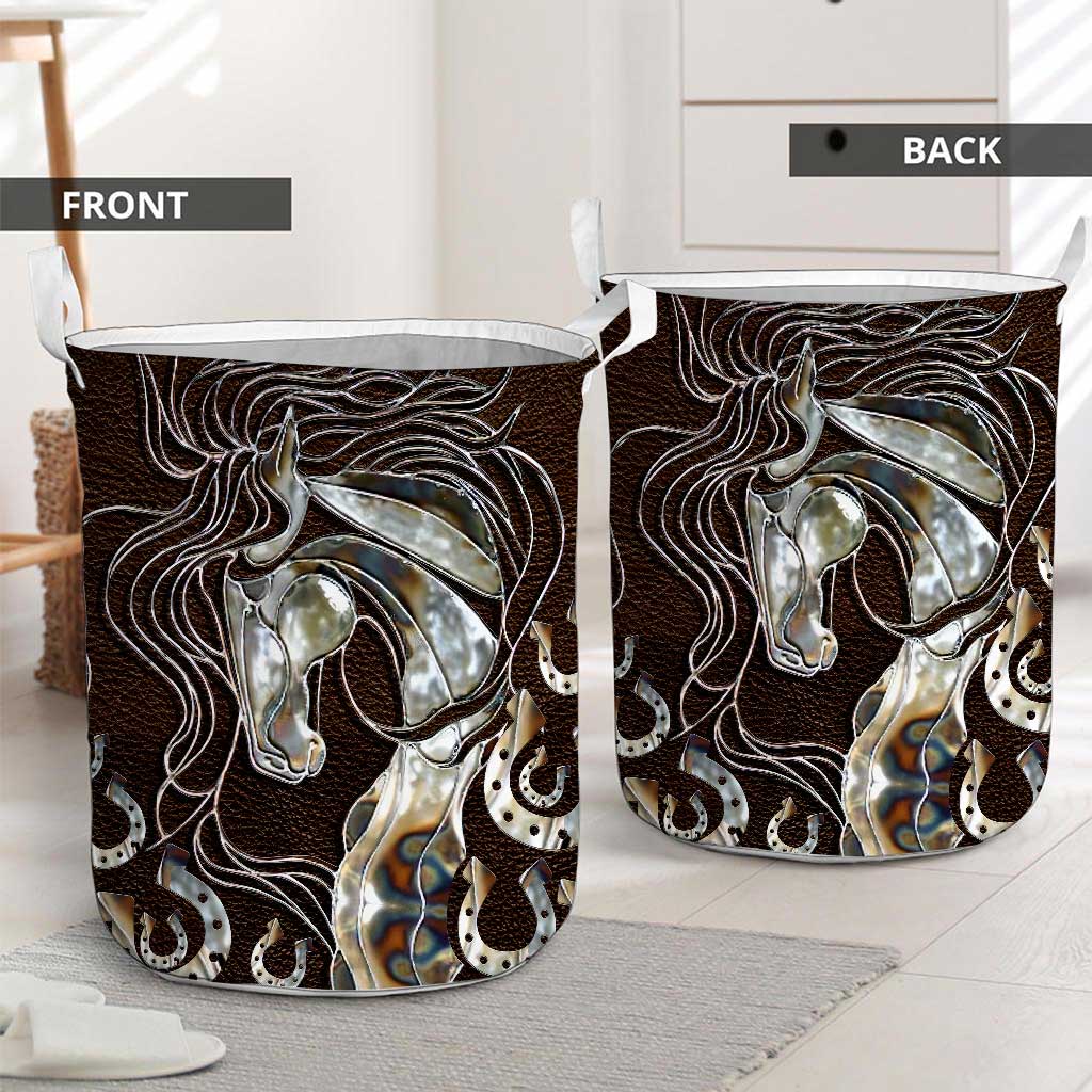 Horse Faux Wood Print Horse Storage Basket 0622