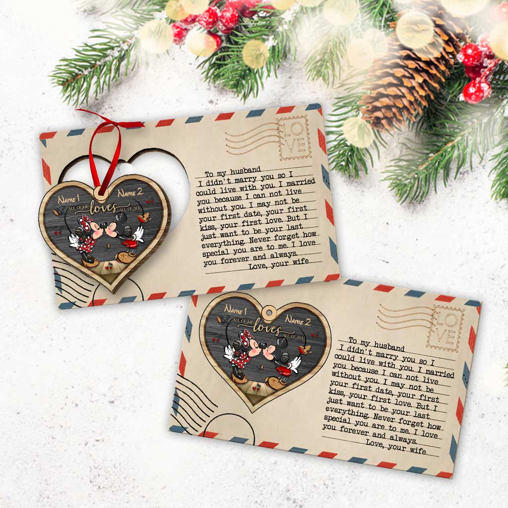 To My Love Mouse Ears Couple - Personalized Christmas Mouse Wooden Card Pop Out Ornament