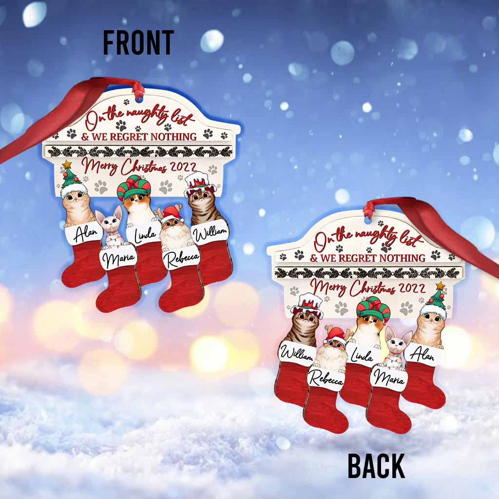 On The Naughty List Cute Cats - Personalized Christmas Cat Ornament (Printed On Both Sides)
