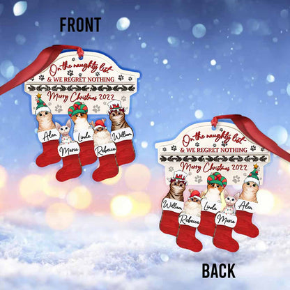 On The Naughty List Cute Cats - Personalized Christmas Cat Ornament (Printed On Both Sides)