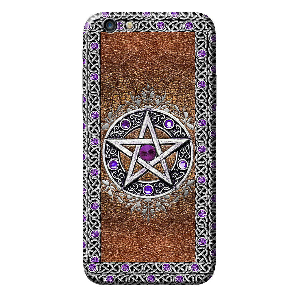 Purple Pentacle Witch - Personalized Phone Case With Leather Pattern Print