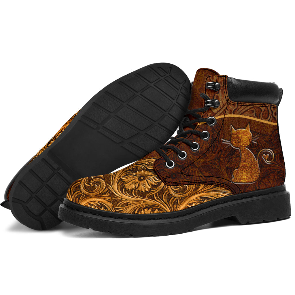 Cat Leather Pattern Print Cat All Season Boots 0622