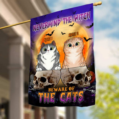 Beware Of The Cats - Personalized Halloween Witch House Flag