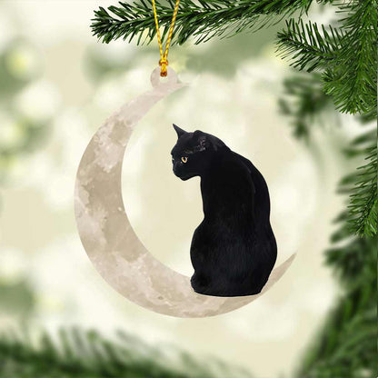 Black Cat Sits On The Moon - Cat Ornament (Printed On Both Sides) 1022