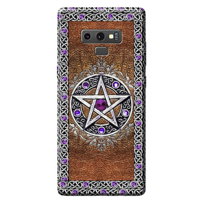 Purple Pentacle Witch - Personalized Phone Case With Leather Pattern Print