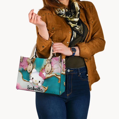 A Touch Of Pink - Personalized White Kitten Leather Handbag