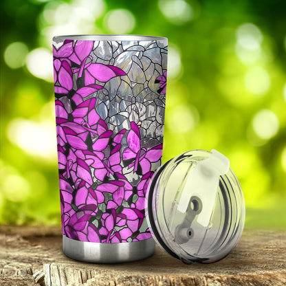 Faith Hope Love Stained Glass Pattern Print Breast Cancer Awareness Tumbler 0622