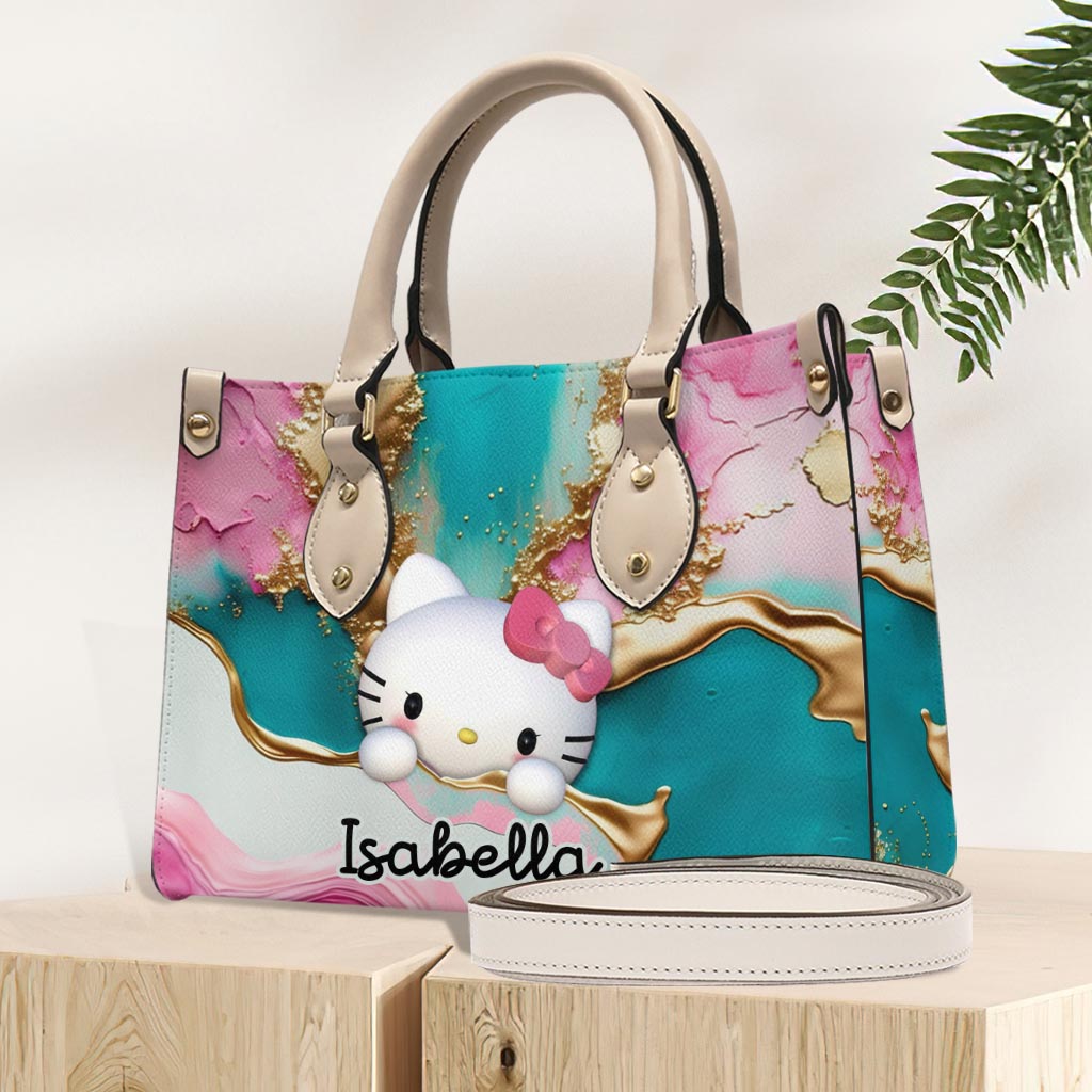 A Touch Of Pink - Personalized White Kitten Leather Handbag