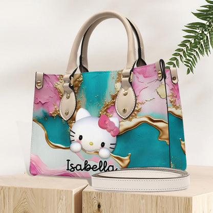 A Touch Of Pink - Personalized White Kitten Leather Handbag