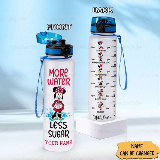 More Water Less Sugar - Personalized Mouse Water Tracker Bottle 0823