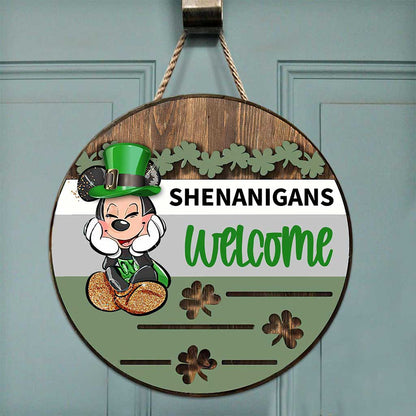 Shenanigans - St. Patrick‘s Day Mouse Round Wood Sign