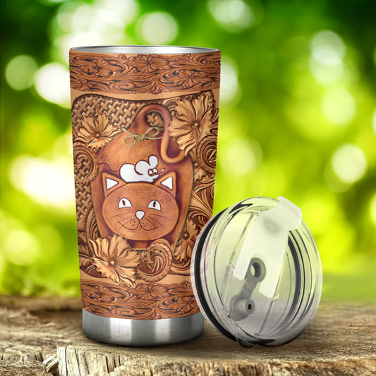 Cat Faux Wood Print Cat Tumbler 0622