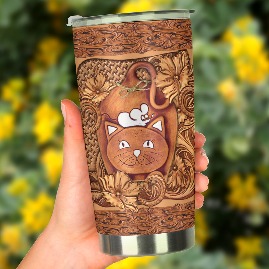 Cat Tumbler With Faux Wood Print 0622