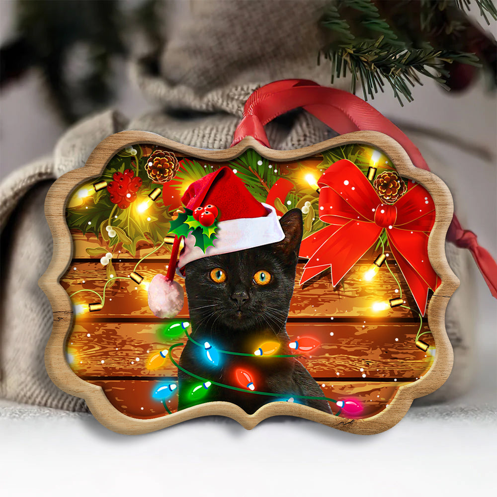 Black Cat Christmas Lights Decoration - Cat Ornament (Printed On Both Sides) 1022