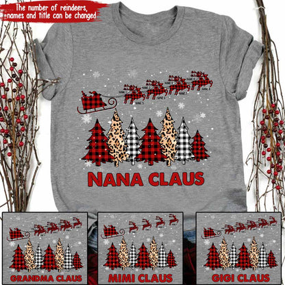 Nana Claus Reindeer Sleigh - Personalized Christmas Grandma T-shirt and Hoodie