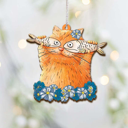 Cat Funny With Fishes - Cat Ornament (Printed On Both Sides) 1122