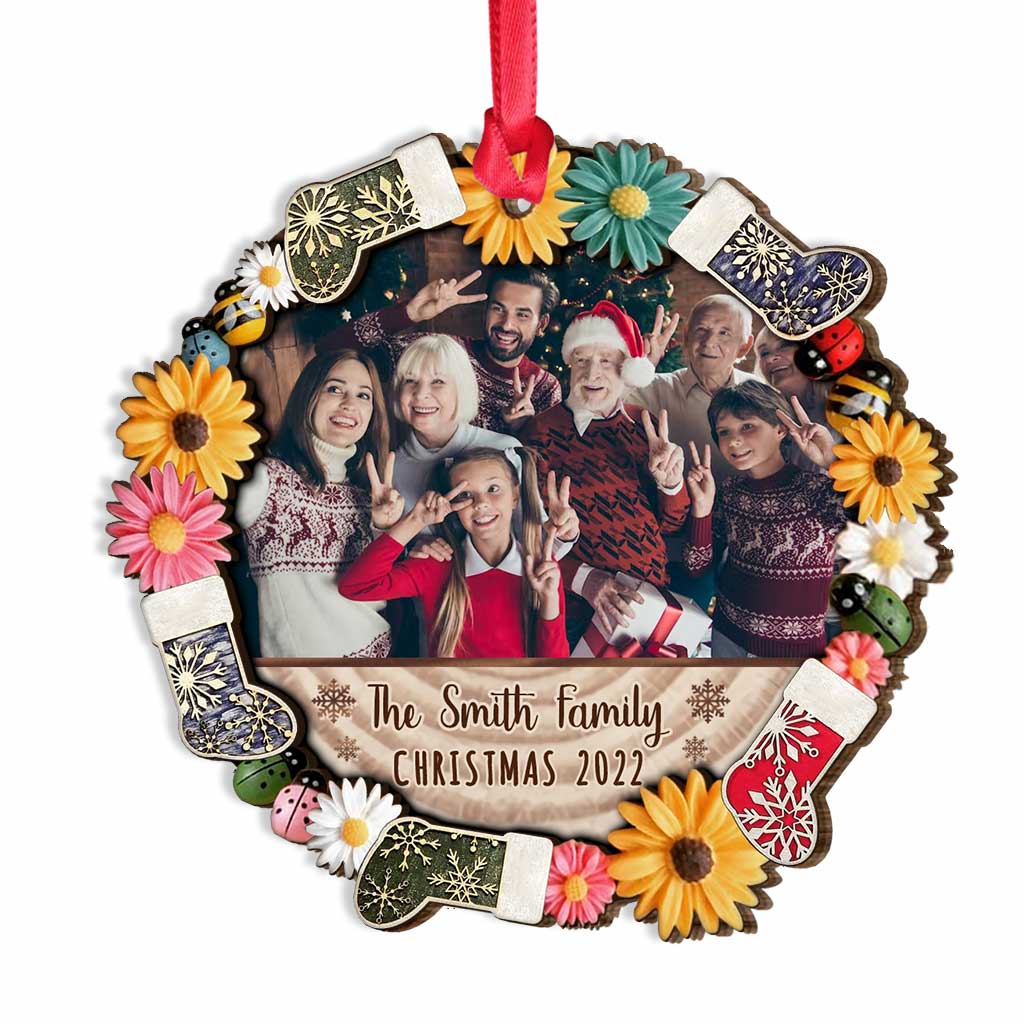 Family Snowflakes Flowers - Personalized Christmas Family Layered Wood Ornament