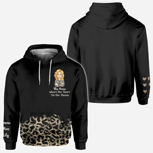 This Nana Wears Her Heart On Her Sleeve - Personalized Mother's Day Grandma All Over and Hoodie