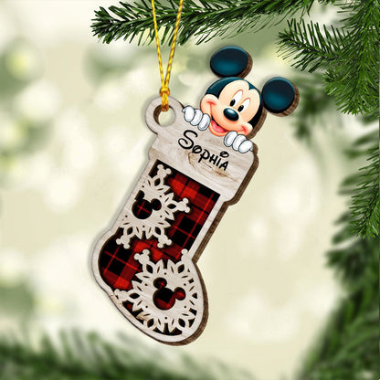 Magical Mouse Ears Sock - Personalized Christmas Mouse Layered Wood Ornament