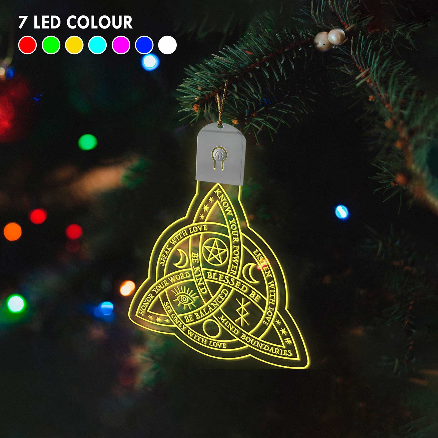 Wicca Triquetra - Christmas Witch Shaped Led Acrylic Ornament