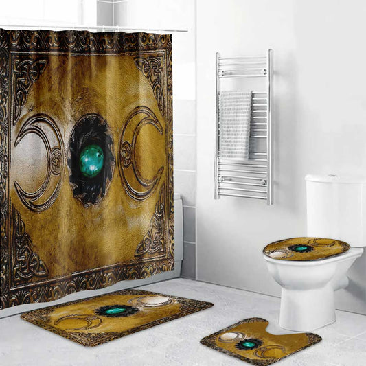 Witch - Bathroom Curtain & Mats Set With Leather Pattern Print