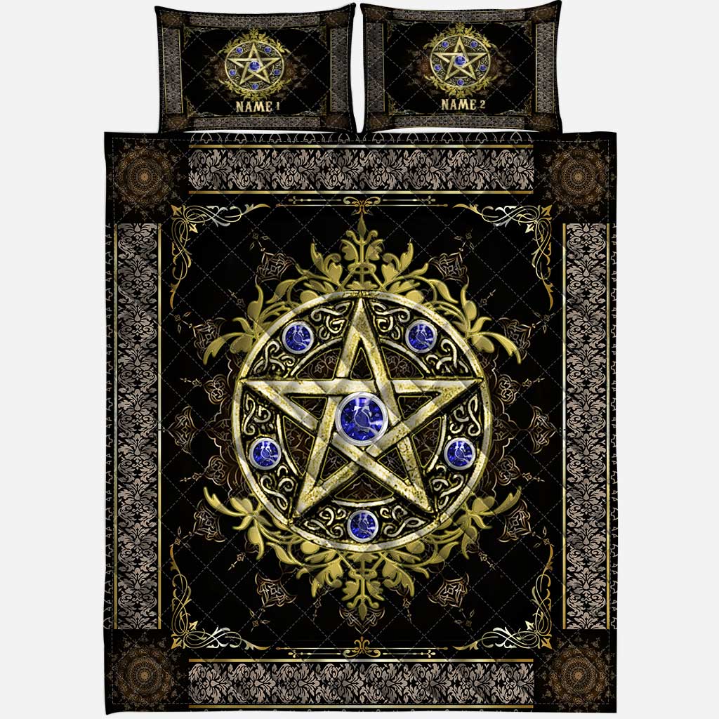 Golden Pentagram - Personalized Witch Quilt Set