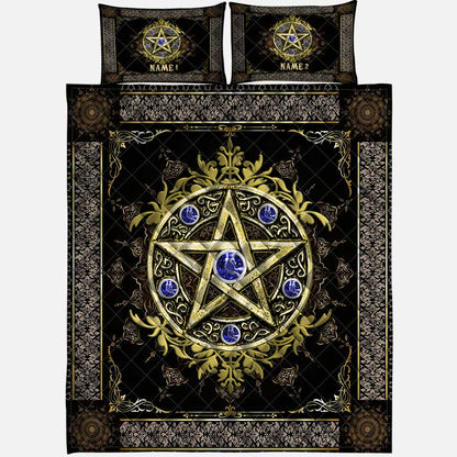 Golden Pentagram - Personalized Witch Quilt Set