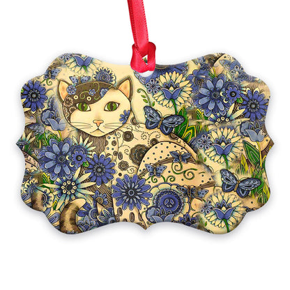 Cat Floral Art - Cat Ornament (Printed On Both Sides) 1022
