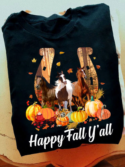Happy Fall Y'all Horse T-shirt and Hoodie 0823
