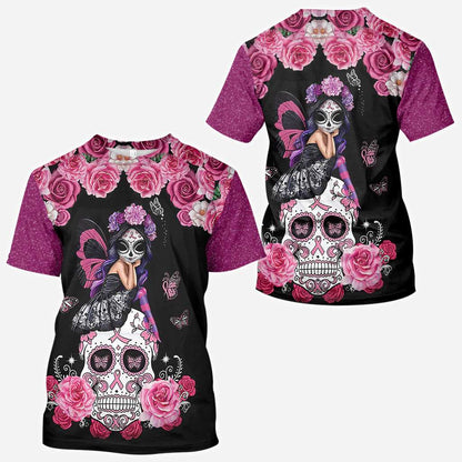 Sugar Skull Pink Ribbon - Breast Cancer Awareness All Over T-shirt and Hoodie 0822