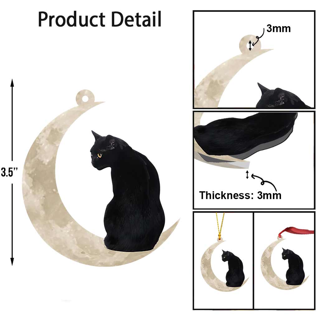 Black Cat Sits On The Moon - Cat Ornament (Printed On Both Sides) 1022