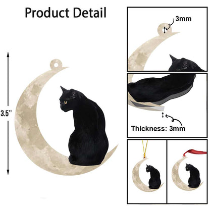 Black Cat Sits On The Moon - Cat Ornament (Printed On Both Sides) 1022