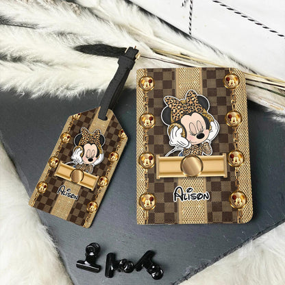 World Traveler - Personalized Mouse Leather Luggage Tag & Passport Holder