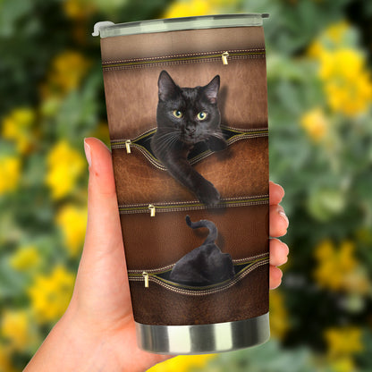 Cat Tumbler With Leather Pattern Print 0622