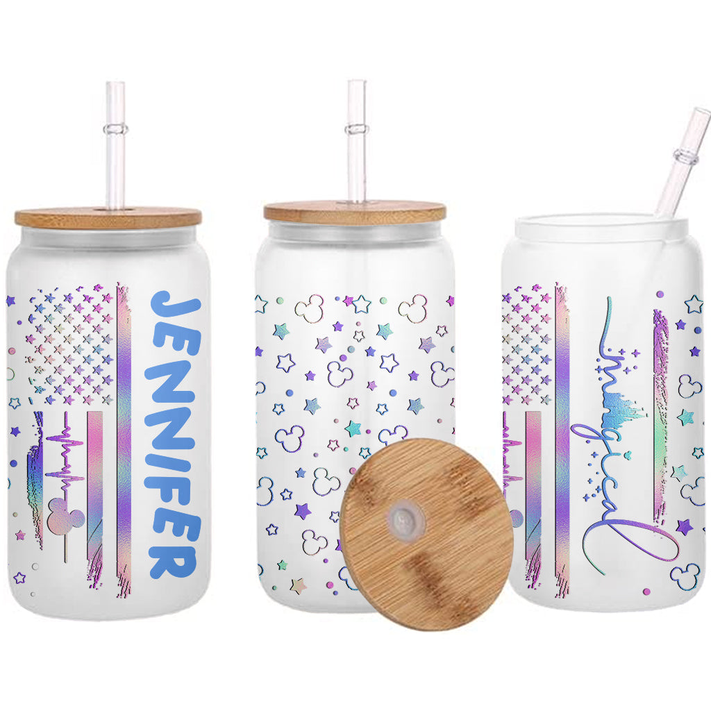 Mouse Ears Stars And Stripes - Personalized Mouse Can Glass