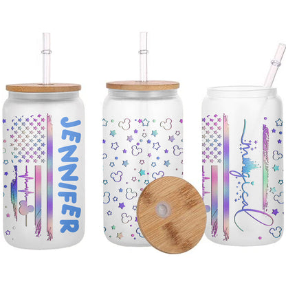 Mouse Ears Stars And Stripes - Personalized Mouse Can Glass