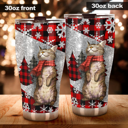 Cat Faux Glitter Print Cat Tumbler 0622