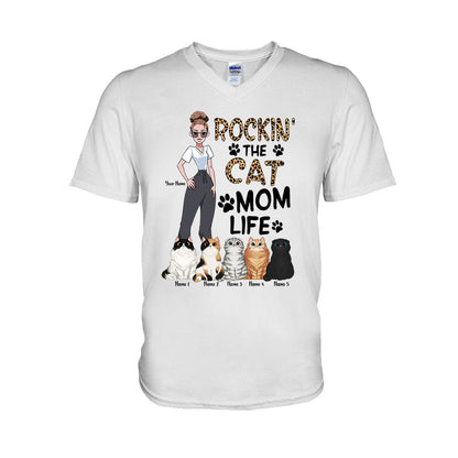 Rockin The Cat Mom Life - Personalized Cat T-shirt and Hoodie
