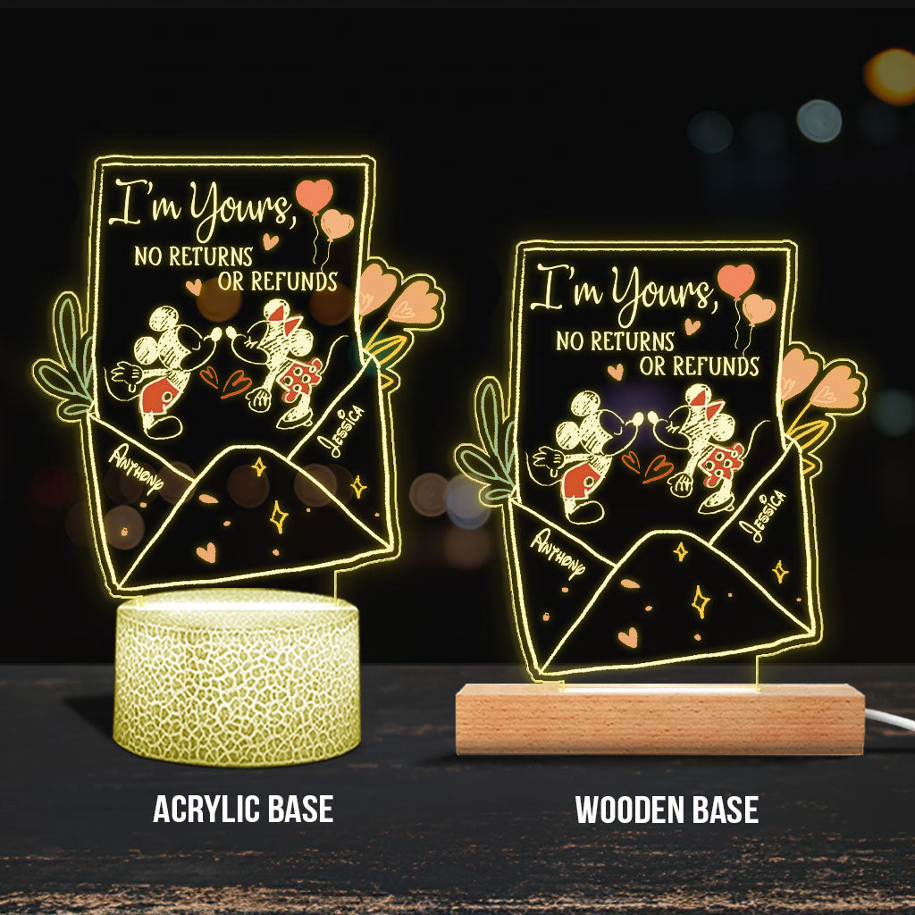 I’m Yours No Returns Or Refunds - Personalized Couple Mouse Shaped Plaque Light Base