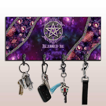 Blessed Be Purple Pentacle - Personalized Witch Key Rack
